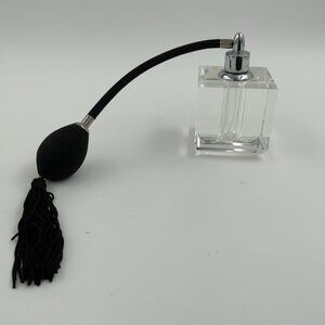 Signed Oleg Cassini Square Crystal Perfume Bottle w/ Black Tassel Atomizer